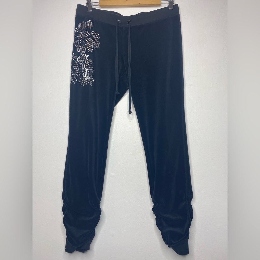 Y2K Juicy Couture Black Velour Midrise Jogger Pant Size M Bling